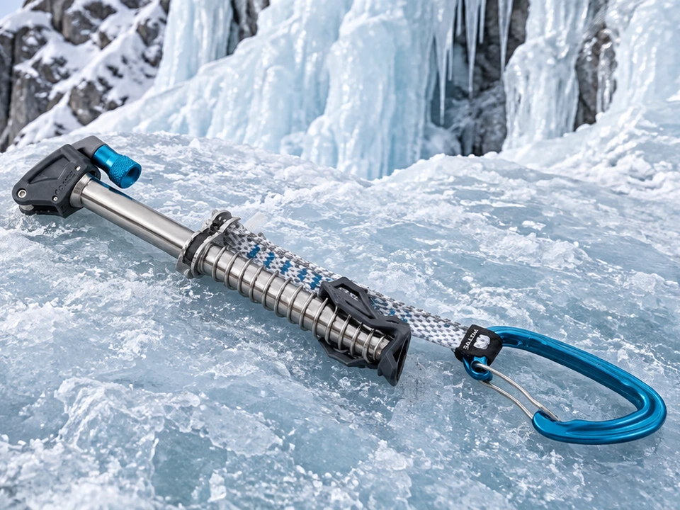 پیچ یخ Quick Screw سالیوا با هندل و کوییک‌درا یکپارچه در محیط طبیعی یخ‌نوردی